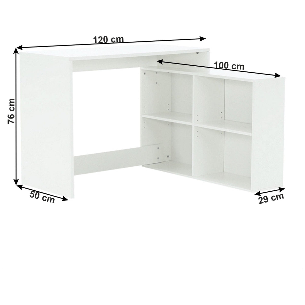 Birou KORNER NEW, alb, DTD laminat, 100/120x29/50x76 cm