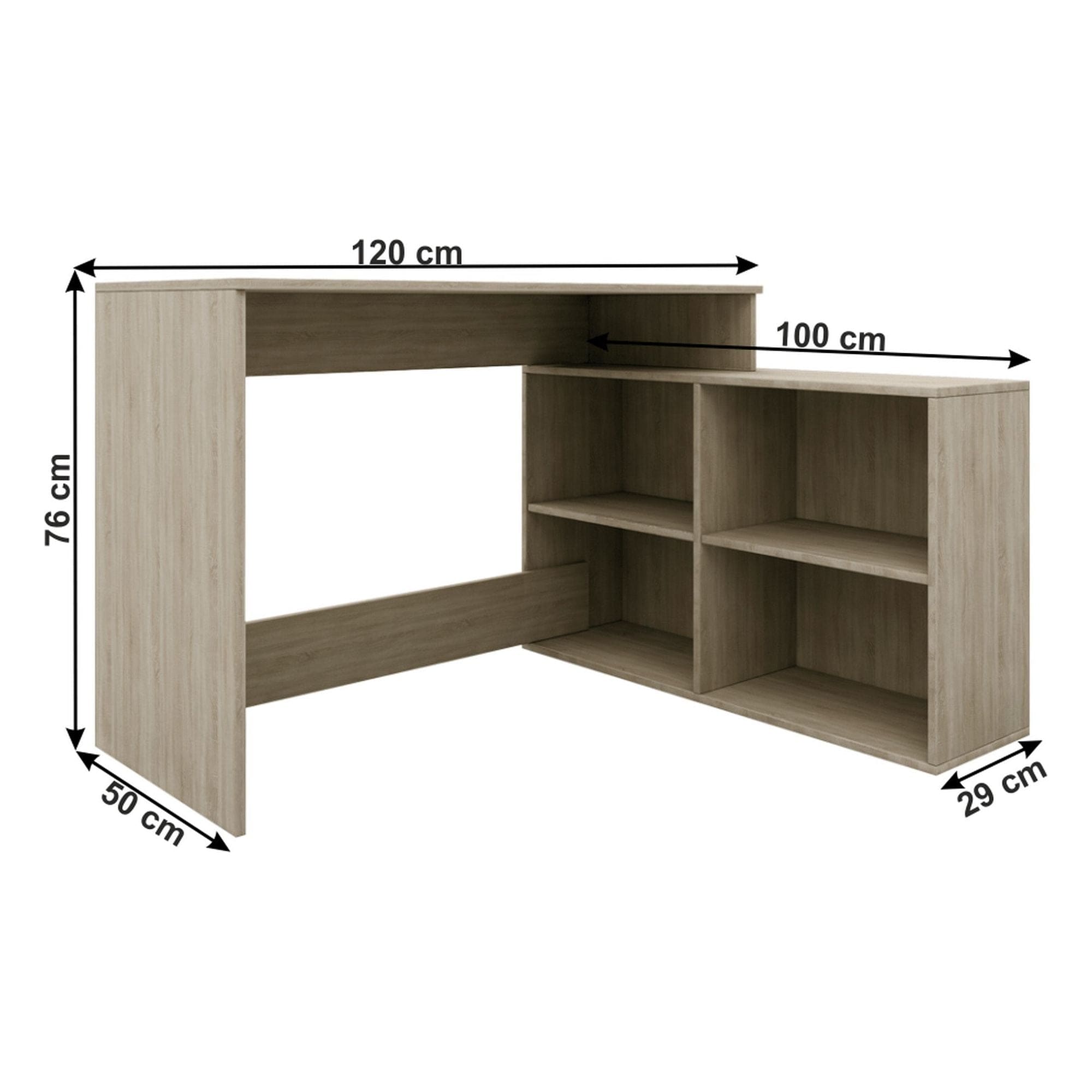Birou KORNER NEW, stejar sonoma, DTD laminat, 100/120x29/50x76 cm