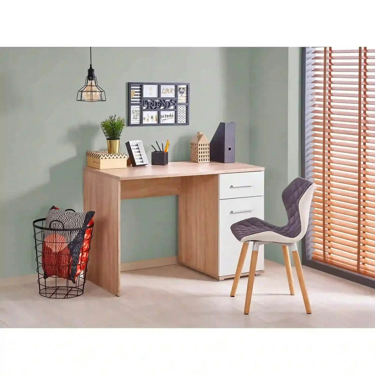 Birou LIMA B1, stejar sonoma/alb, PAL melaminat, 120x55x77 cm