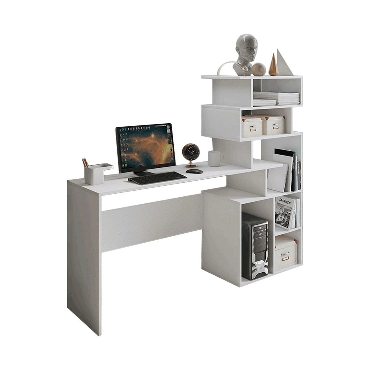 Birou MAXIM, alb, DTD laminat, 158x40x134 cm