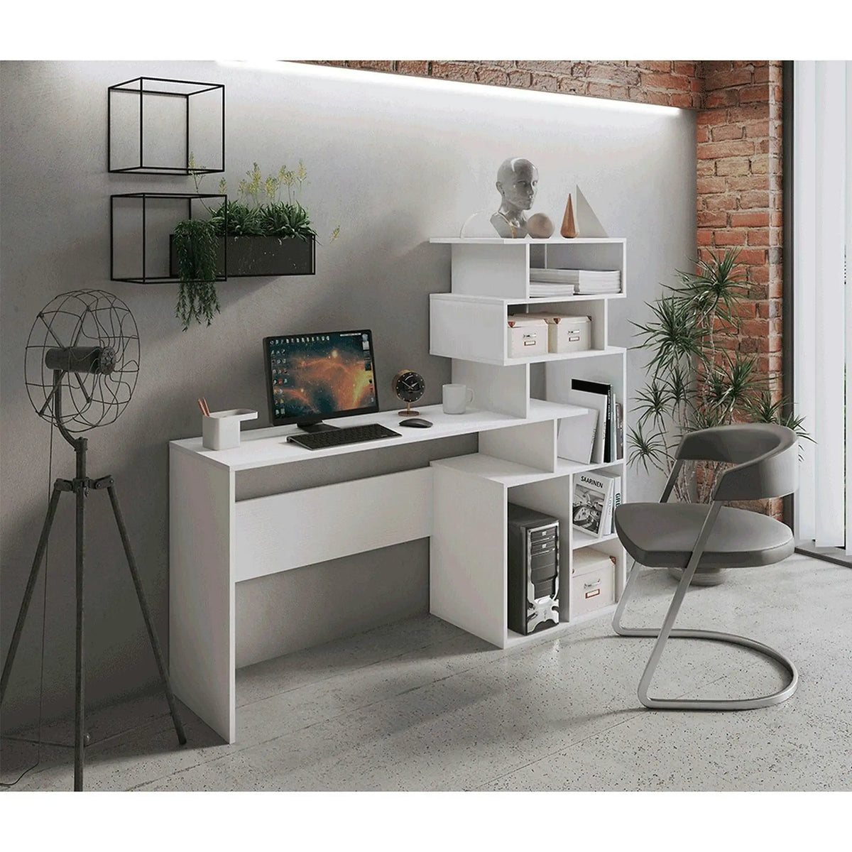 Birou MAXIM, alb, DTD laminat, 158x40x134 cm