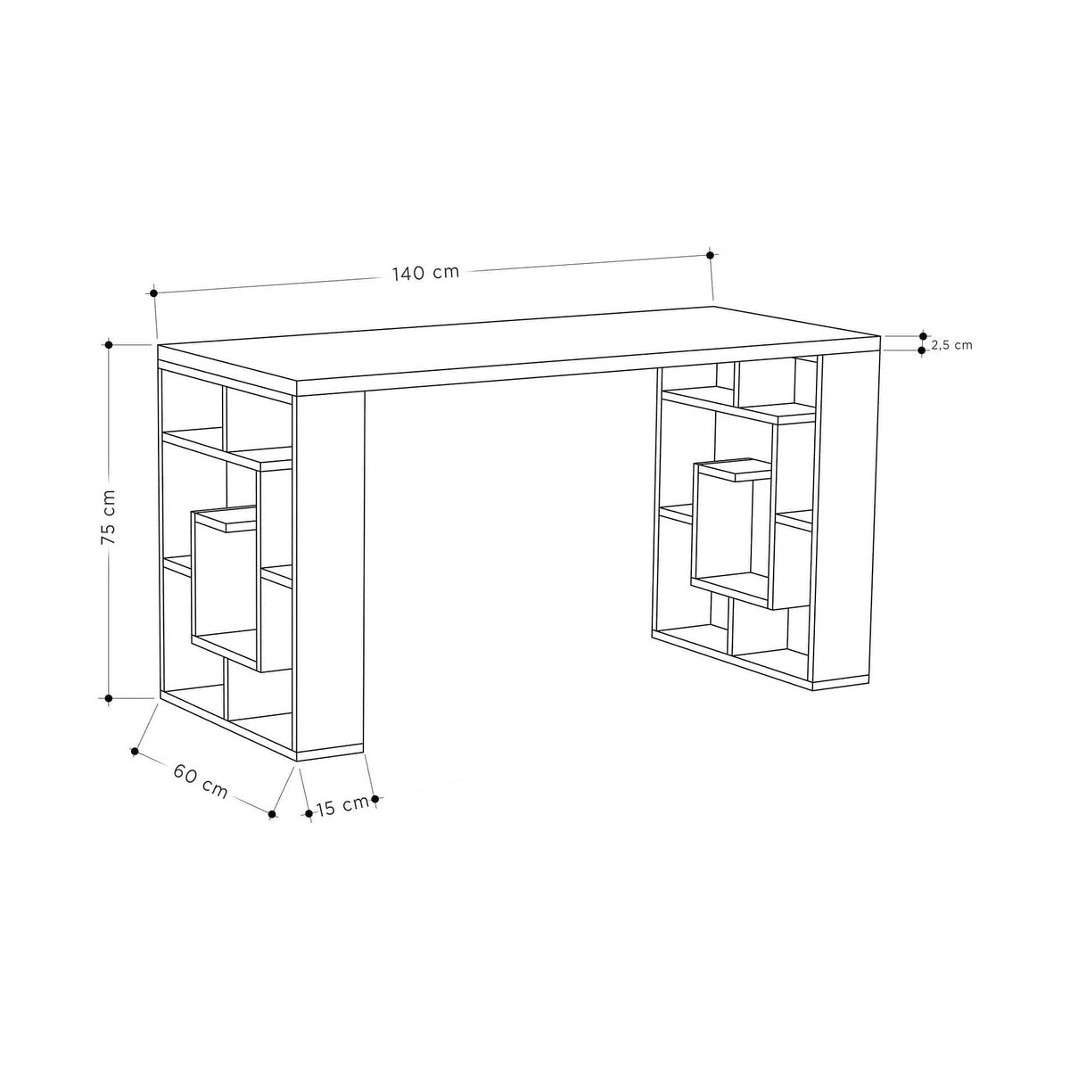 Birou MAZE, alb/stejar inchis, PAL melaminat, 140x60x75 cm