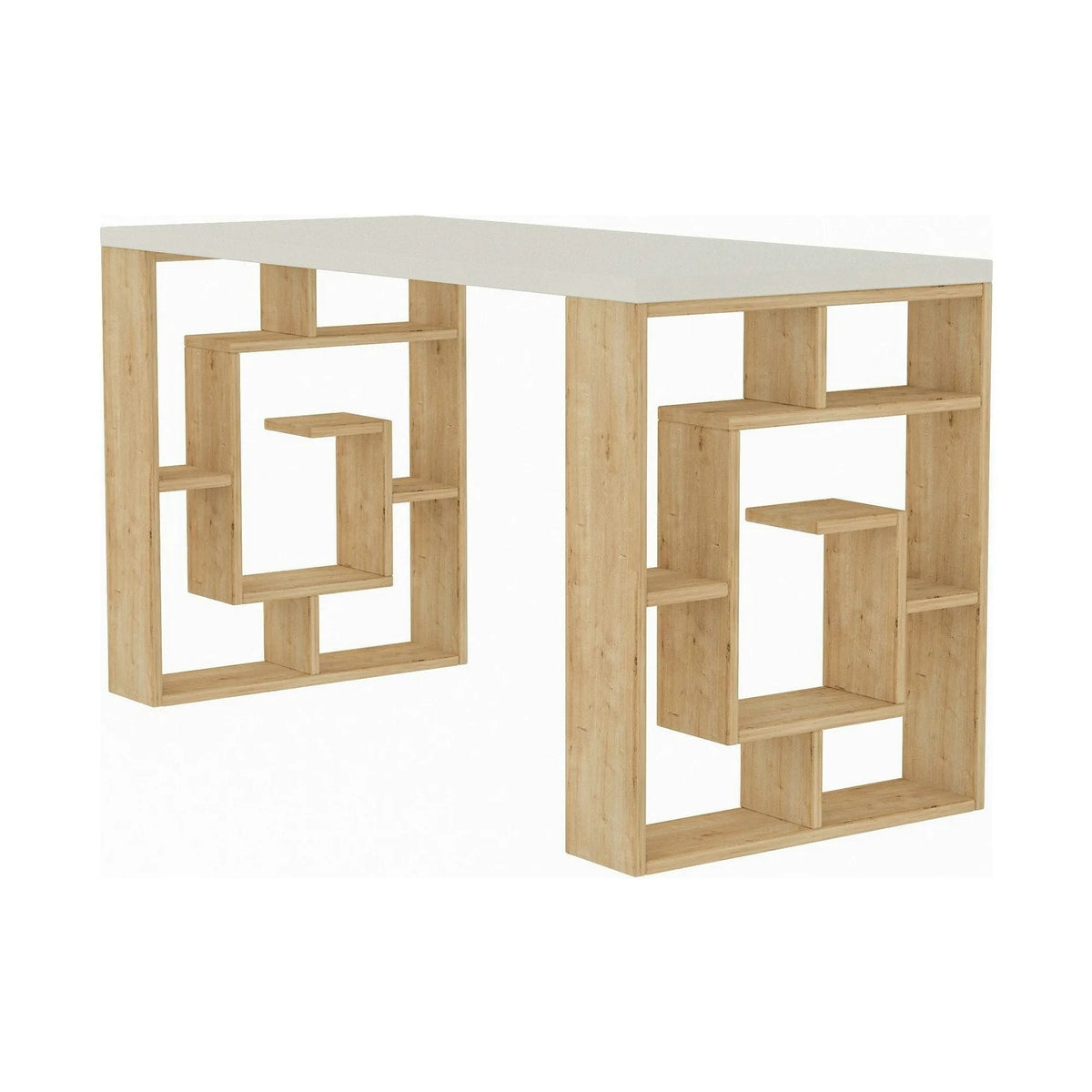 Birou MAZE, alb/stejar, PAL melaminat, 140x60x75 cm