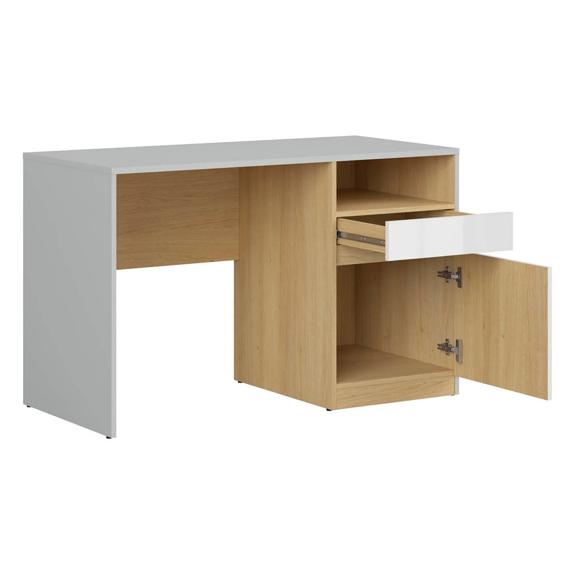 Birou NANDU, gri deschis/stejar, PAL laminat, 120x57x76 cm