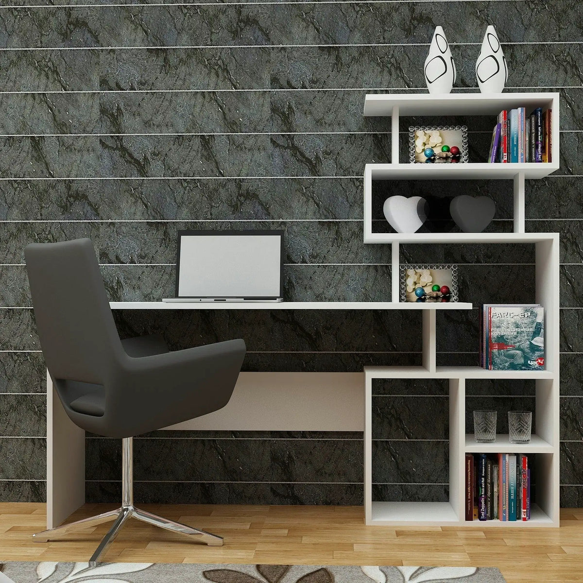 Birou NEXT, alb, PAL melaminat, 160x40x135 cm