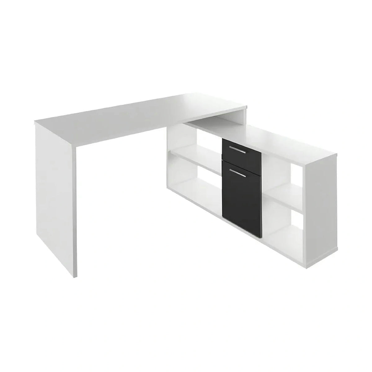 Birou NOE NEW, alb/negru, PAL melaminat, 135x60/30x74/60 cm