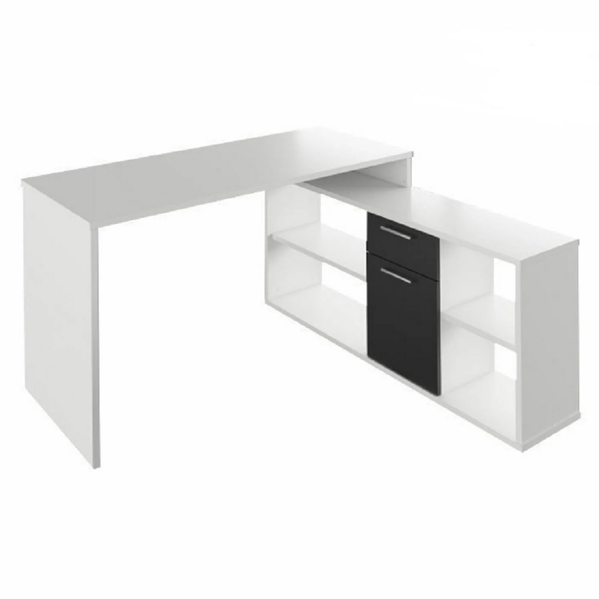 Birou NOE NEW, alb/negru, PAL melaminat, 135x60/30x74/60 cm