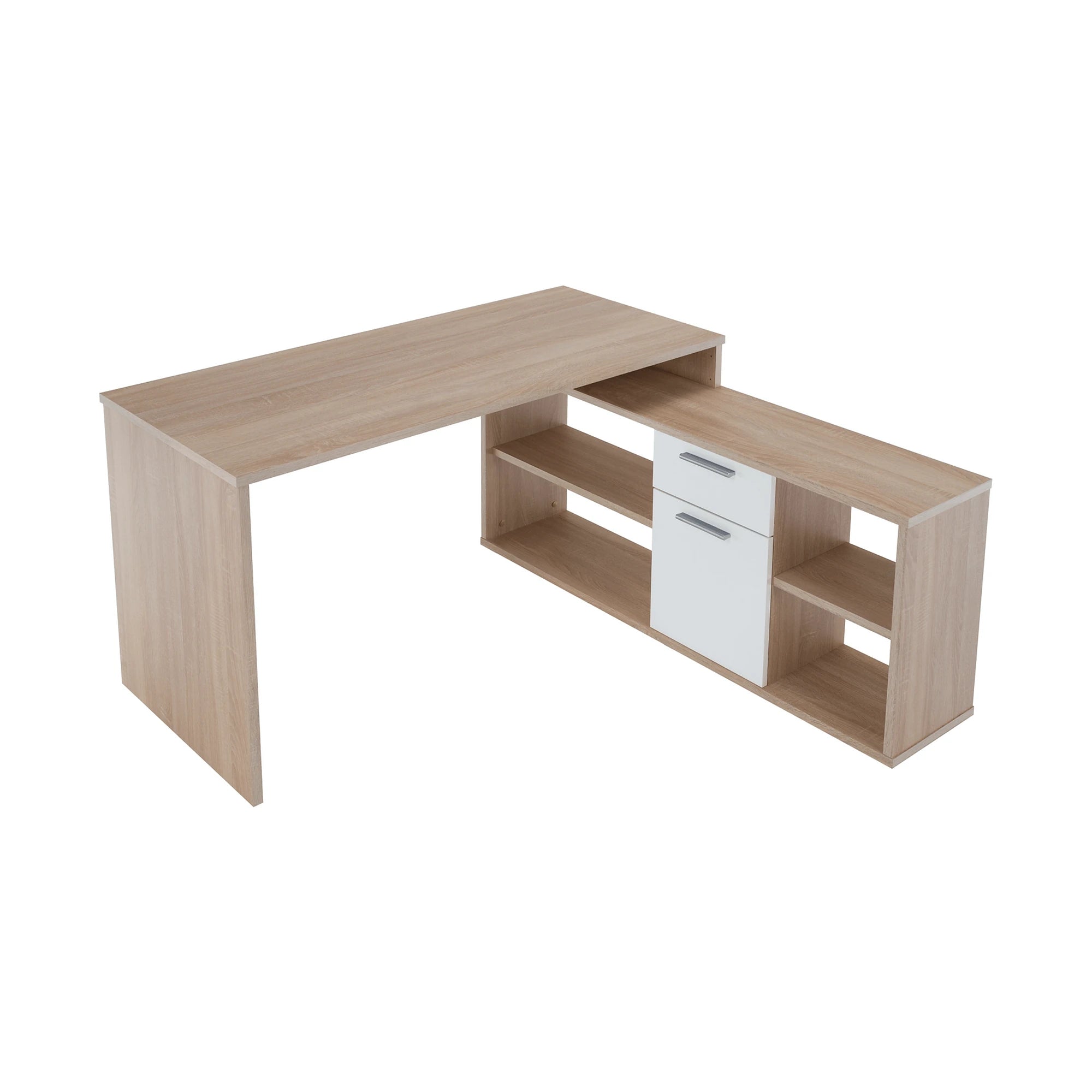 Birou NOE NEW, stejar sonoma/alb, PAL melaminat, 135x60/30x74/60 cm