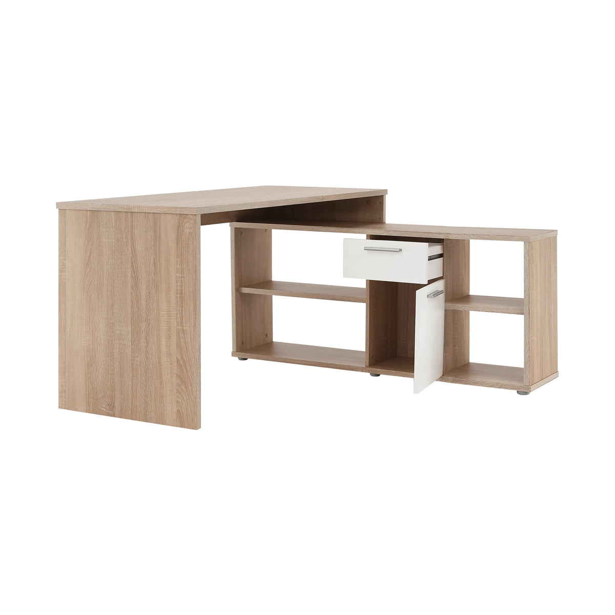 Birou NOE NEW, stejar sonoma/alb, PAL melaminat, 135x60/30x74/60 cm