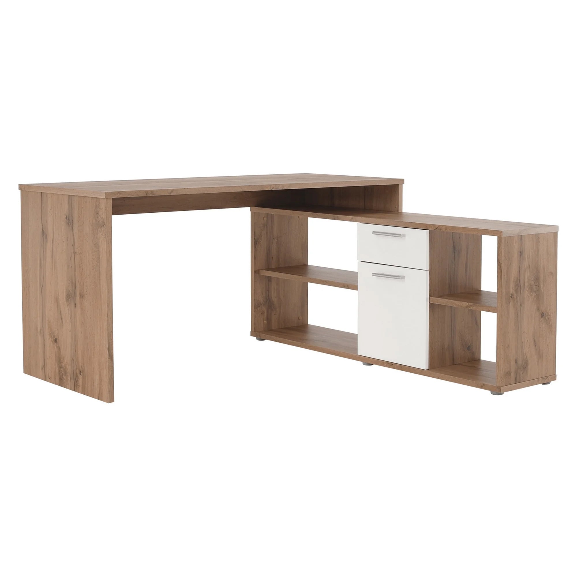 Birou NOE NEW, stejar wotan/alb, DTD laminat, 135x60/30x74/60 cm