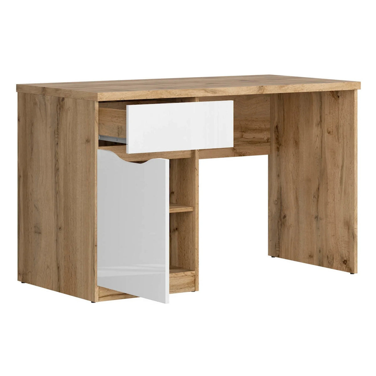 Birou NUIS, stejar wotan/alb, PAL laminat, 120x60x76 cm