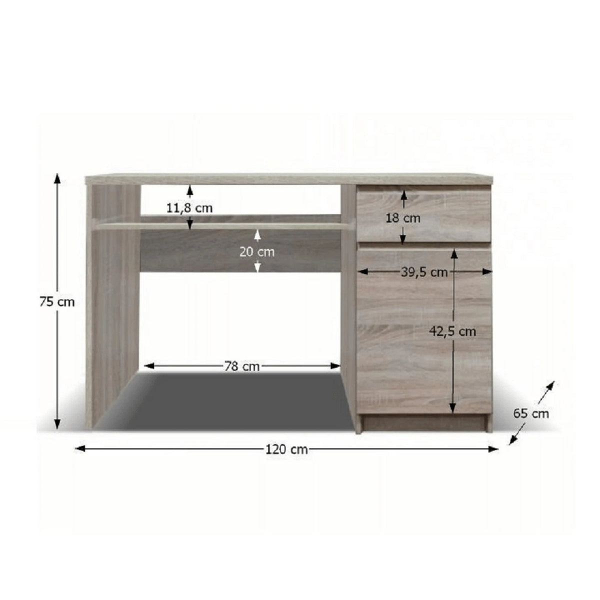 Birou PANAMA TYP 10, stejar sonoma, PAL melaminat, 120x65x75 cm