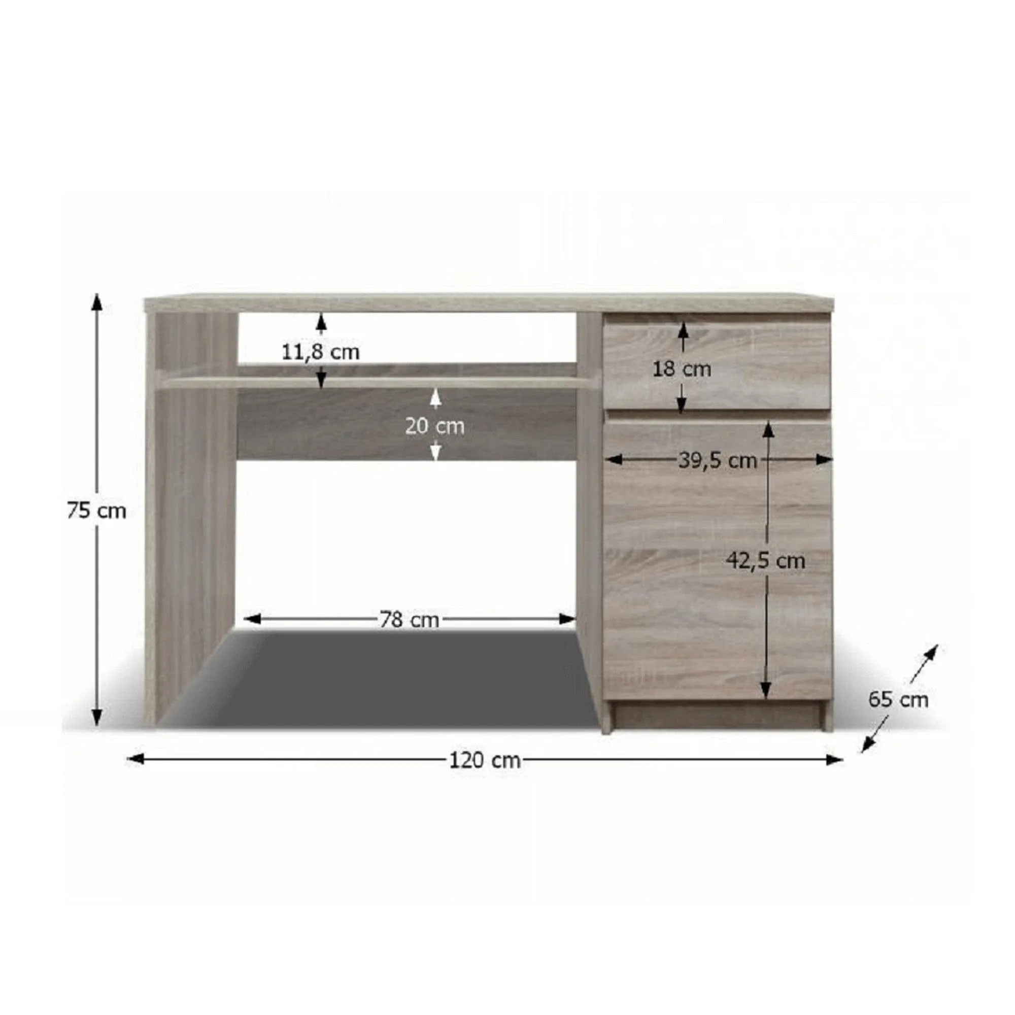 Birou PANAMA TYP 10, stejar sonoma, PAL melaminat, 120x65x75 cm