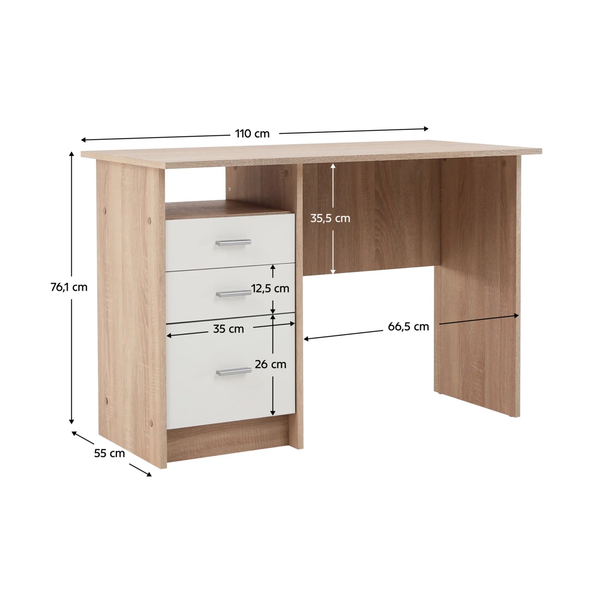 Birou SAMSON NEW, stejar sonoma/alb, PAL melaminat, 110x55x76 cm