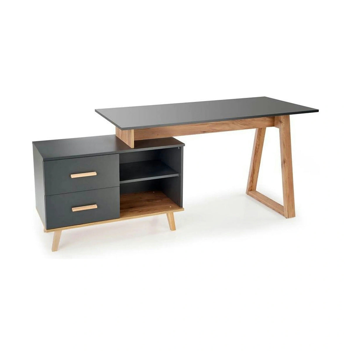 Birou SERGIO XL, gri antracit/stejar wotan, 134/210x60x78 cm