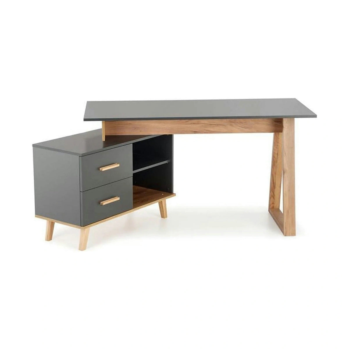 Birou SERGIO XL, gri antracit/stejar wotan, 134/210x60x78 cm