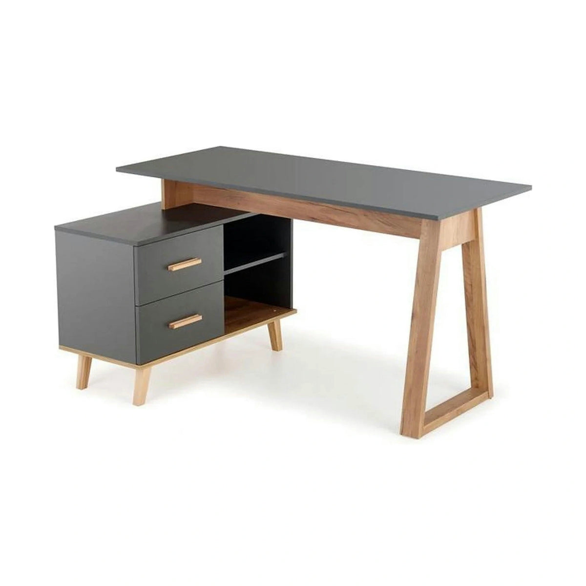 Birou SERGIO XL, gri antracit/stejar wotan, 134/210x60x78 cm