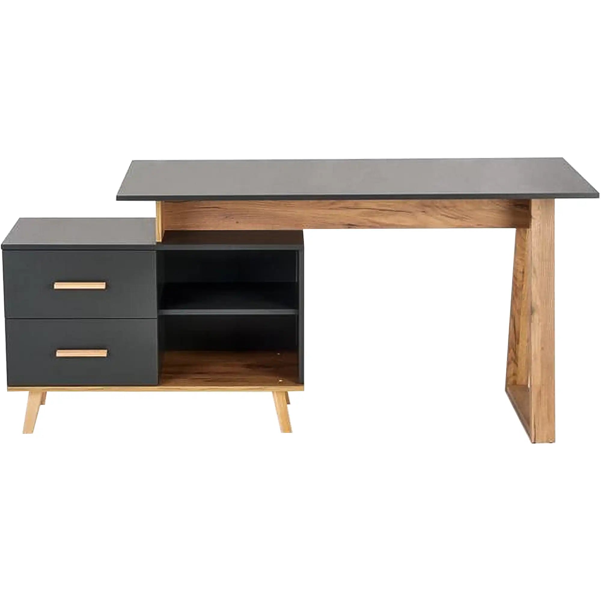 Birou SERGIO XL, gri antracit/stejar wotan, 134/210x60x78 cm