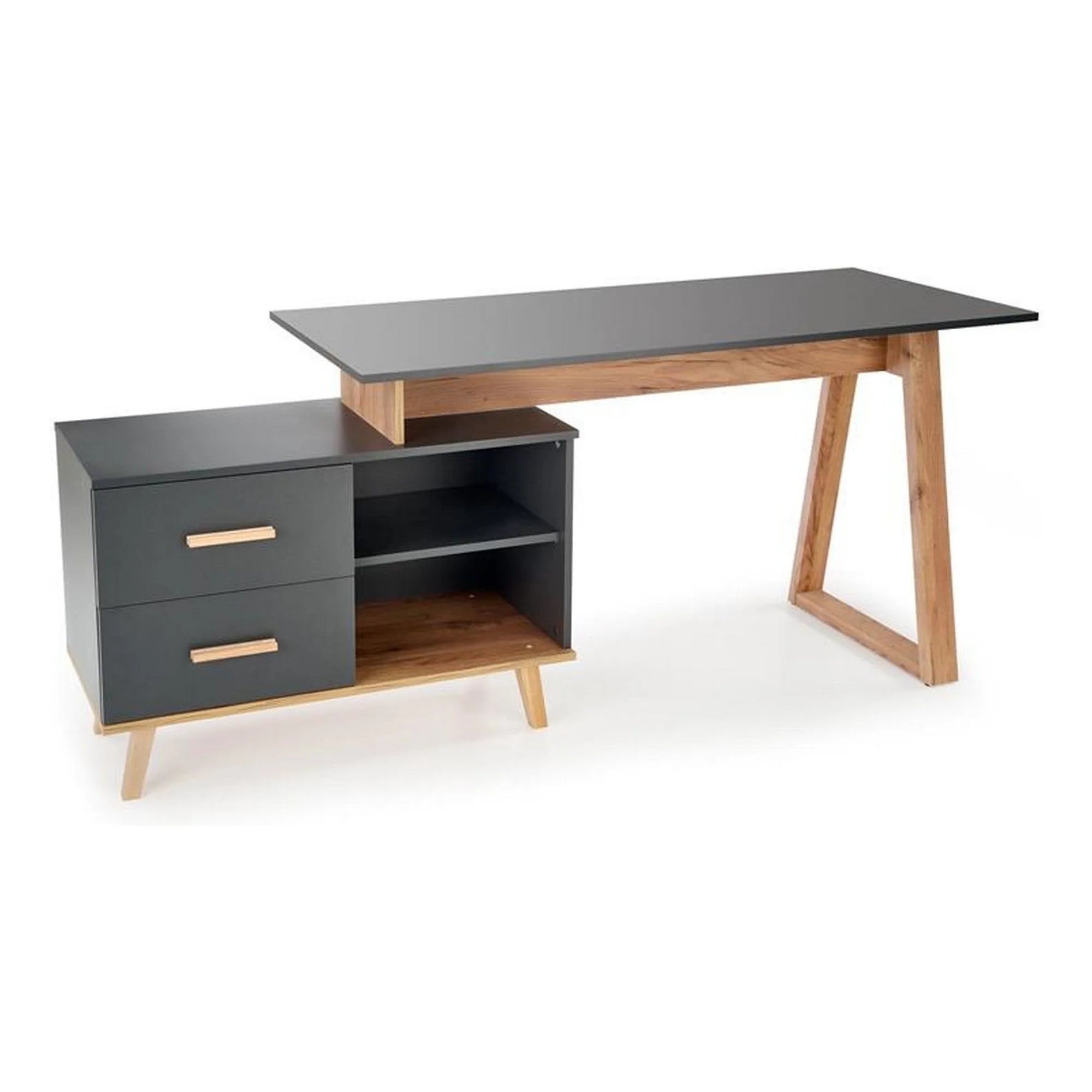 Birou SERGIO XL, gri antracit/stejar wotan, 134/210x60x78 cm