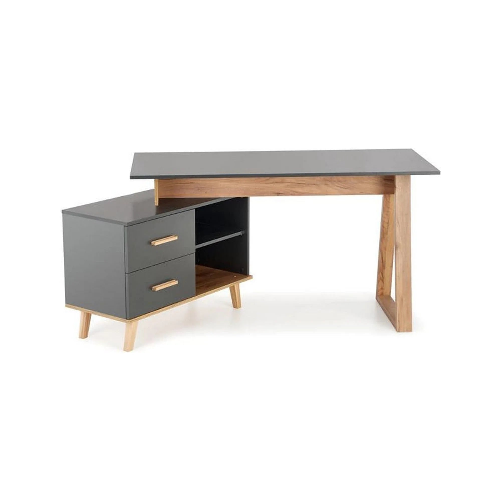 Birou SERGIO XL, gri antracit/stejar wotan, 134/210x60x78 cm