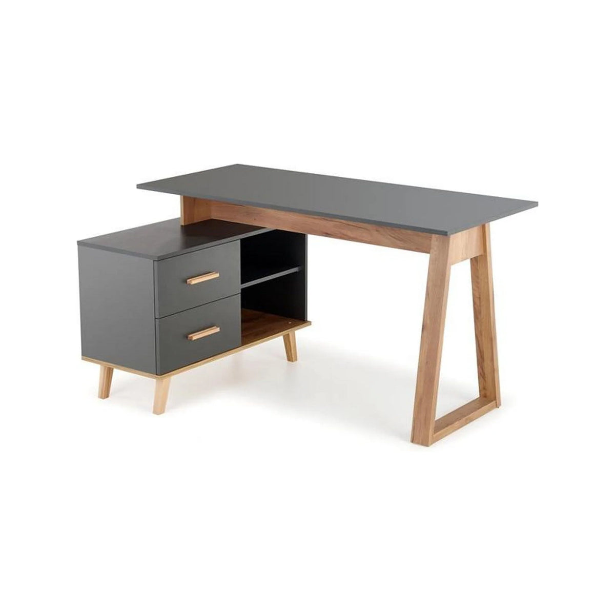 Birou SERGIO XL, gri antracit/stejar wotan, 134/210x60x78 cm