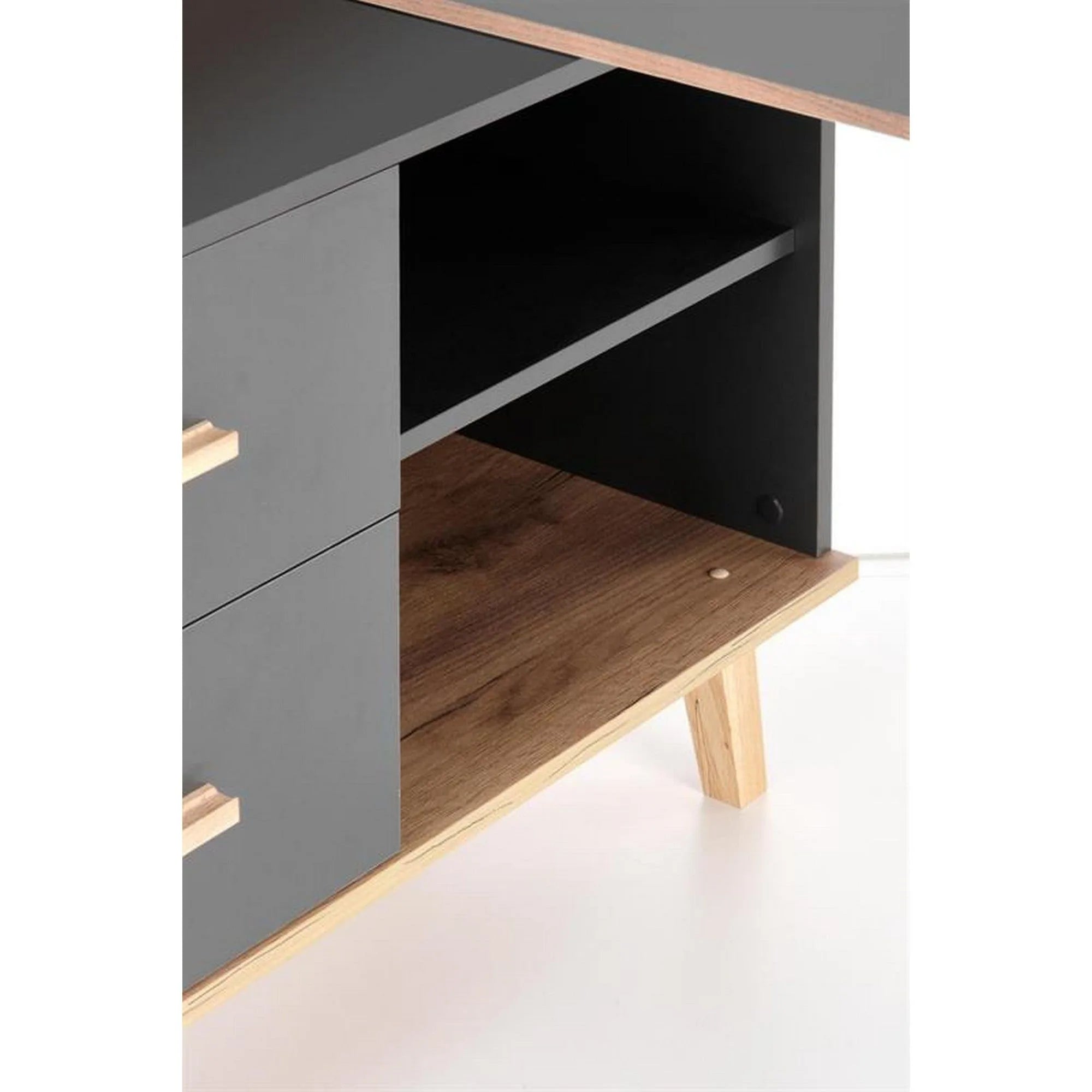 Birou SERGIO XL, gri antracit/stejar wotan, 134/210x60x78 cm