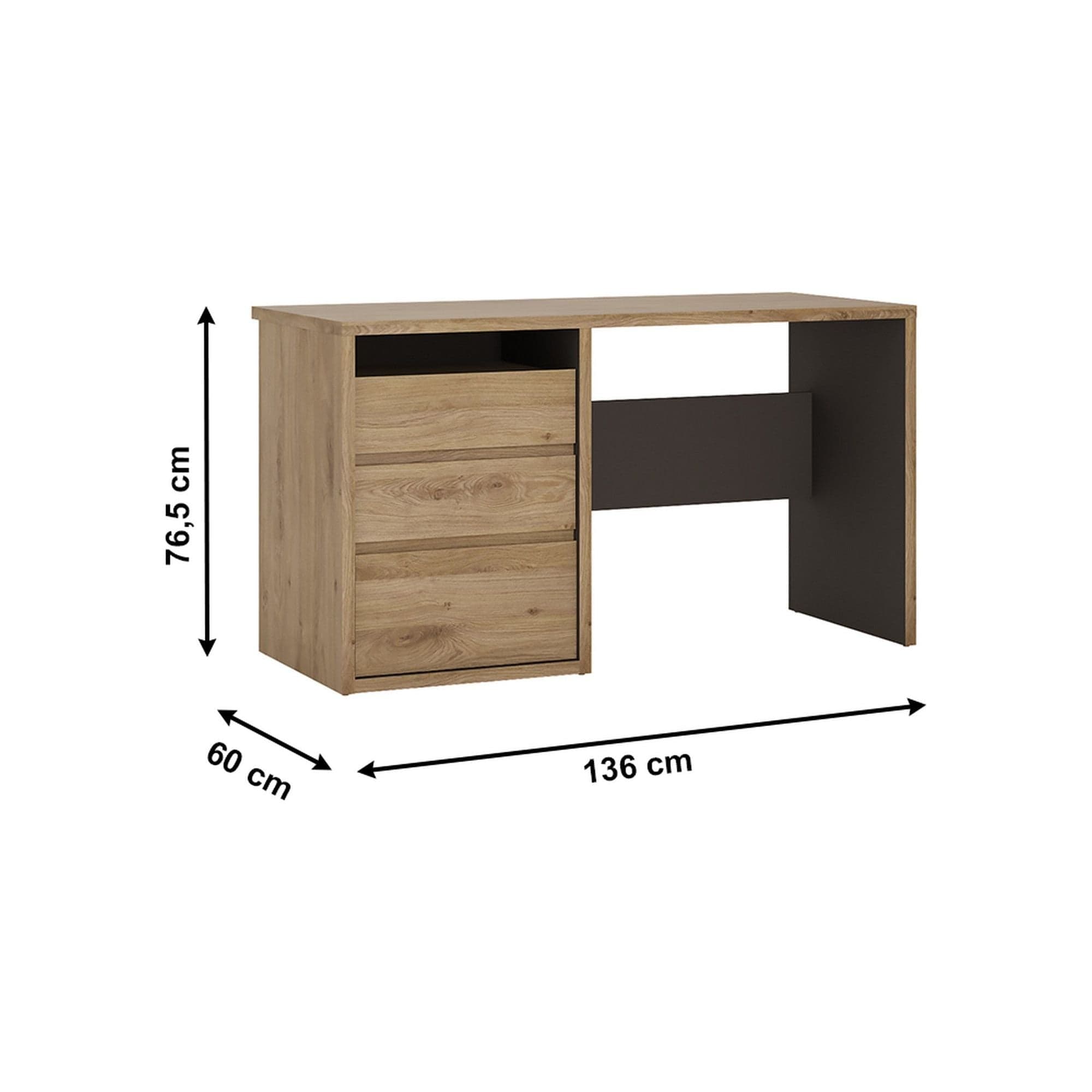 Birou SHELDON TIP 80, stejar, DTD laminat, 136x60x77 cm