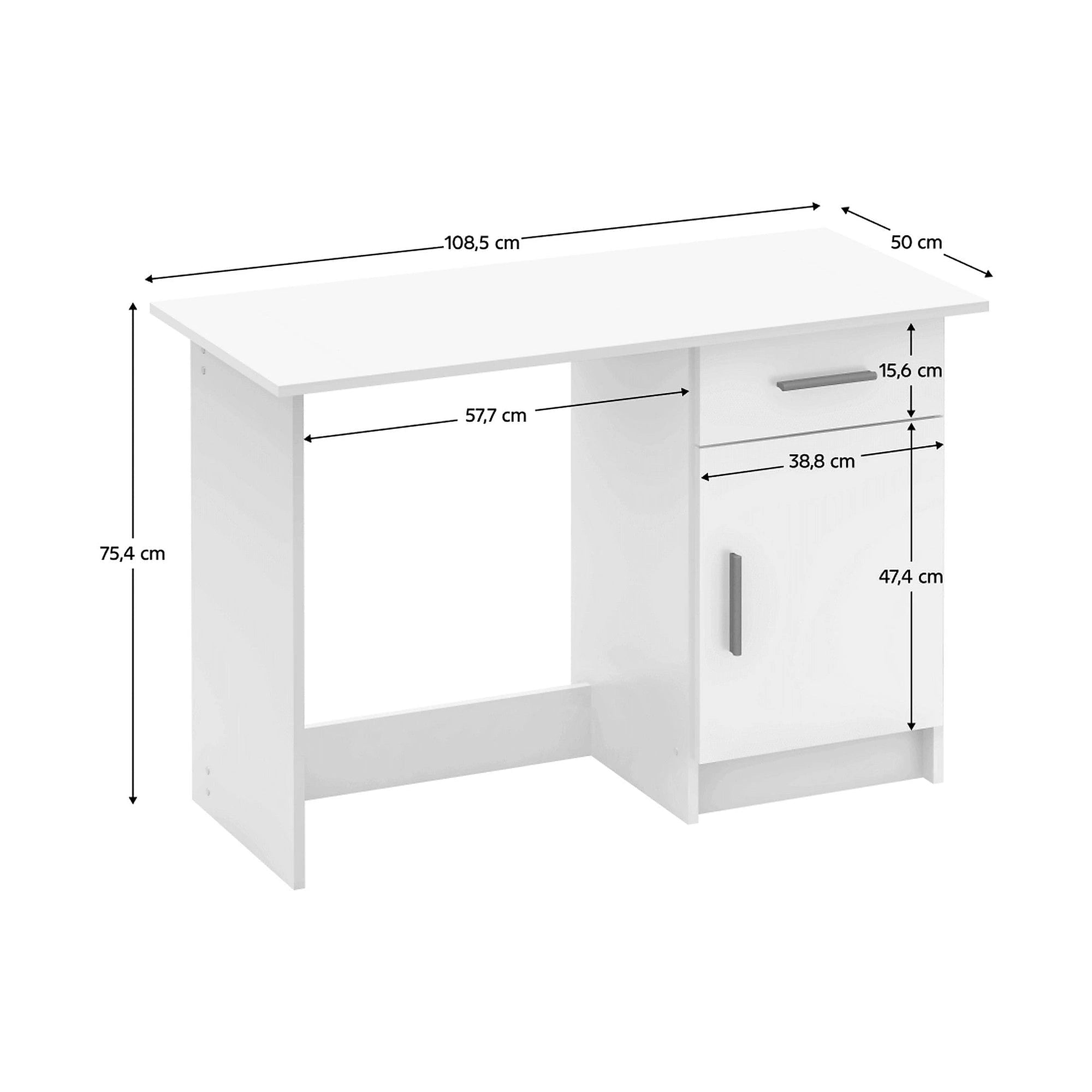 Birou SIRISS NEW, alb, DTD laminat, 109x50x75 cm