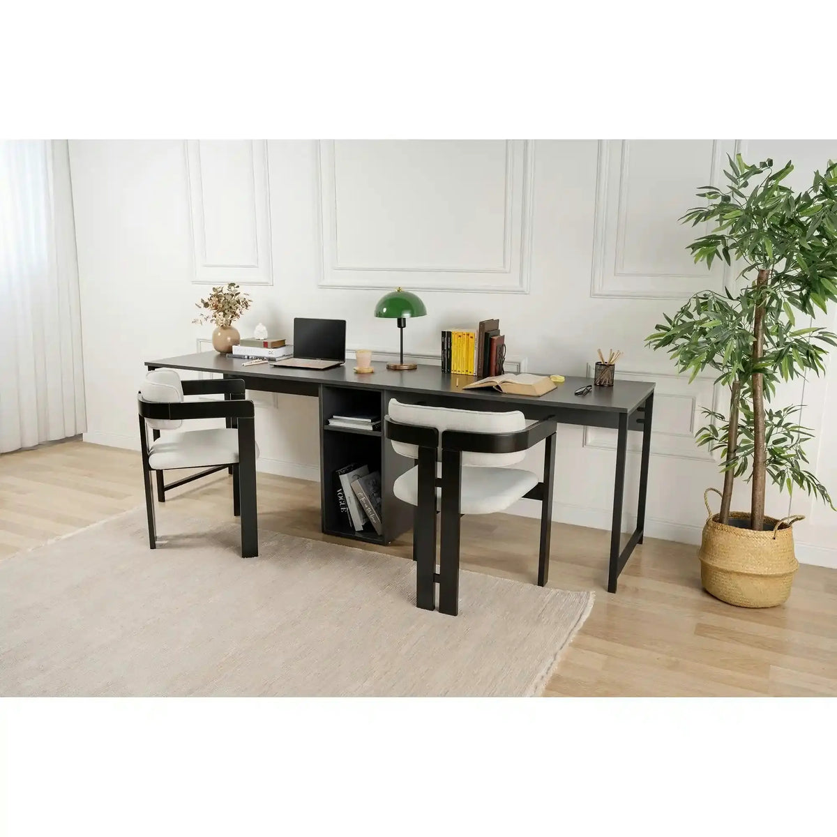 Birou TWIN, gri antracit/negru, PAL melaminat/metal, 240x60x74 cm