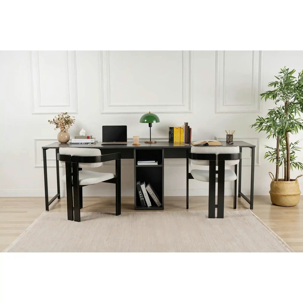 Birou TWIN, gri antracit/negru, PAL melaminat/metal, 240x60x74 cm