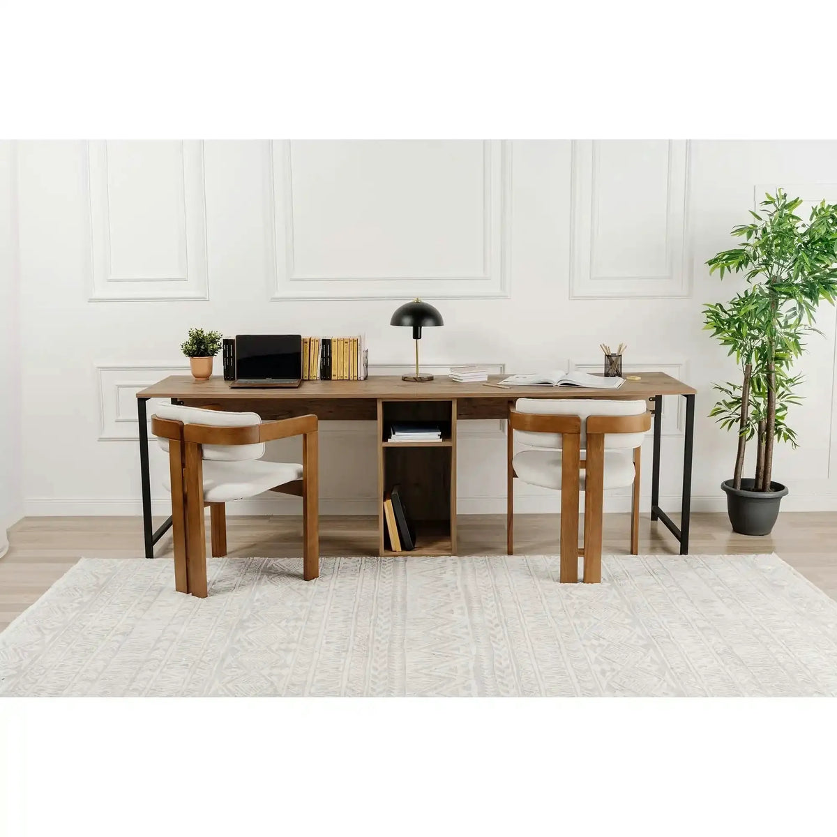Birou TWIN, pin atlantic/negru, PAL melaminat/metal, 240x60x74 cm