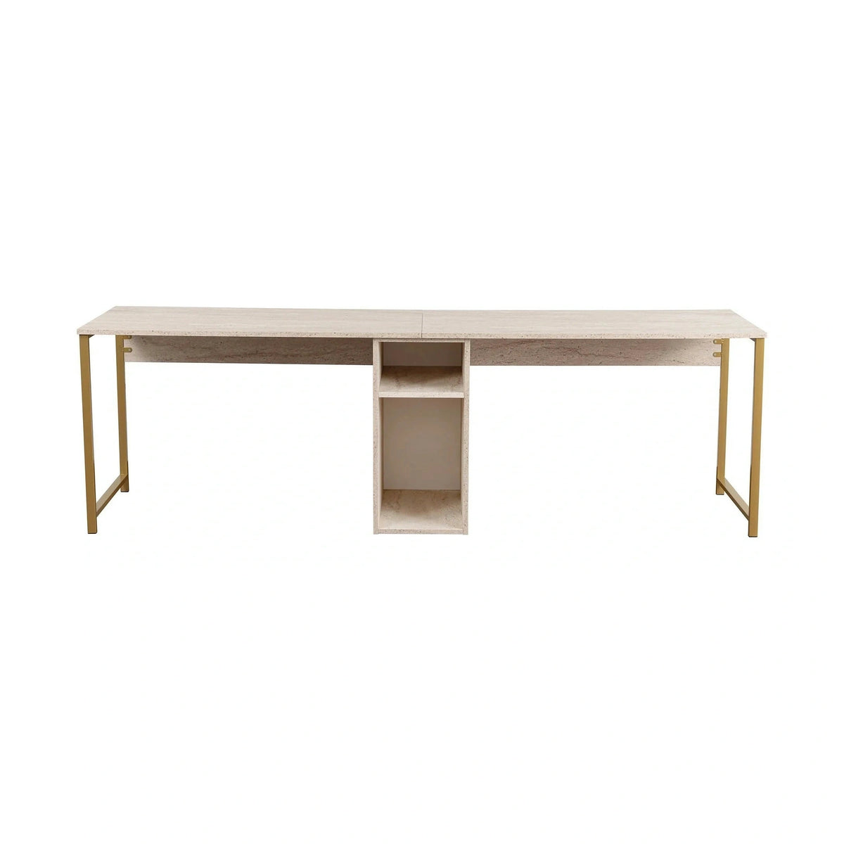 Birou TWIN, travertin/auriu, PAL melaminat/metal, 240x60x74 cm