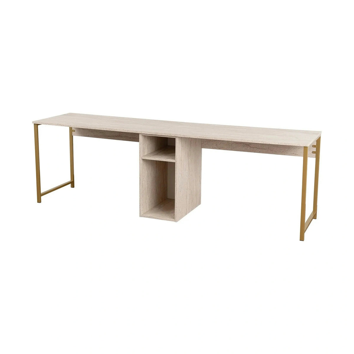 Birou TWIN, travertin/auriu, PAL melaminat/metal, 240x60x74 cm