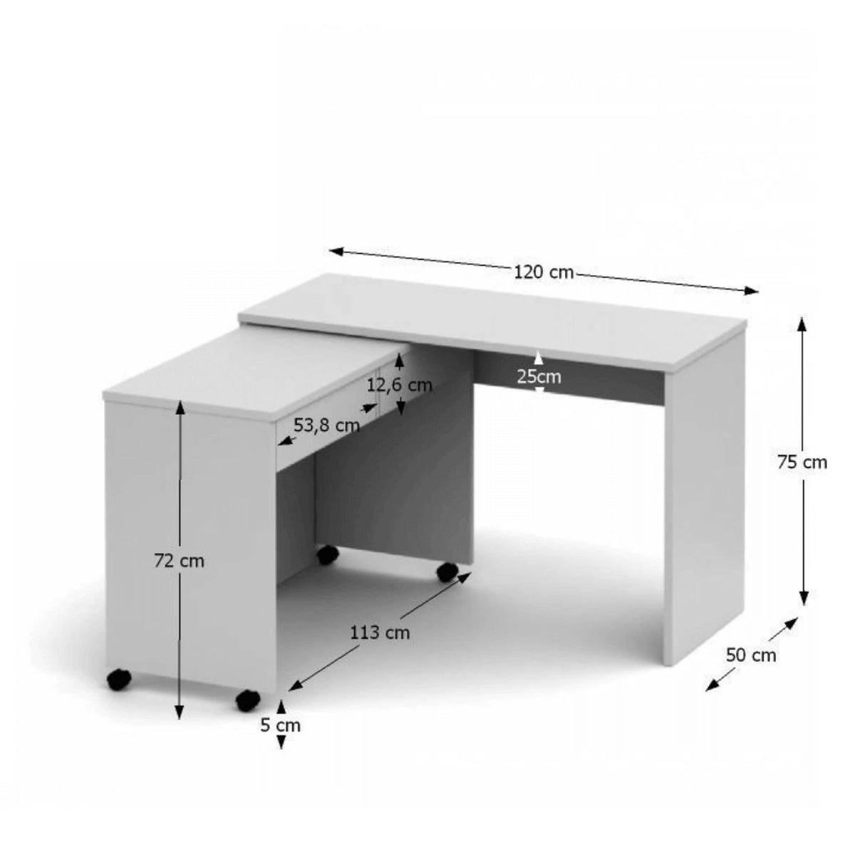 Birou VERSAL NEW, alb, PAL, extensibil, 120x50x75 cm
