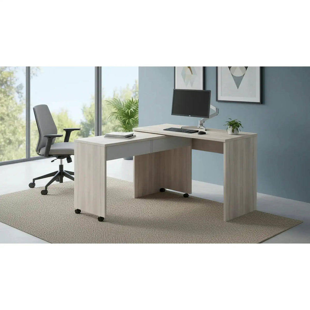 Birou VERSAL NEW, stejar sonoma/alb, PAL, extensibil, 120x50x75 cm