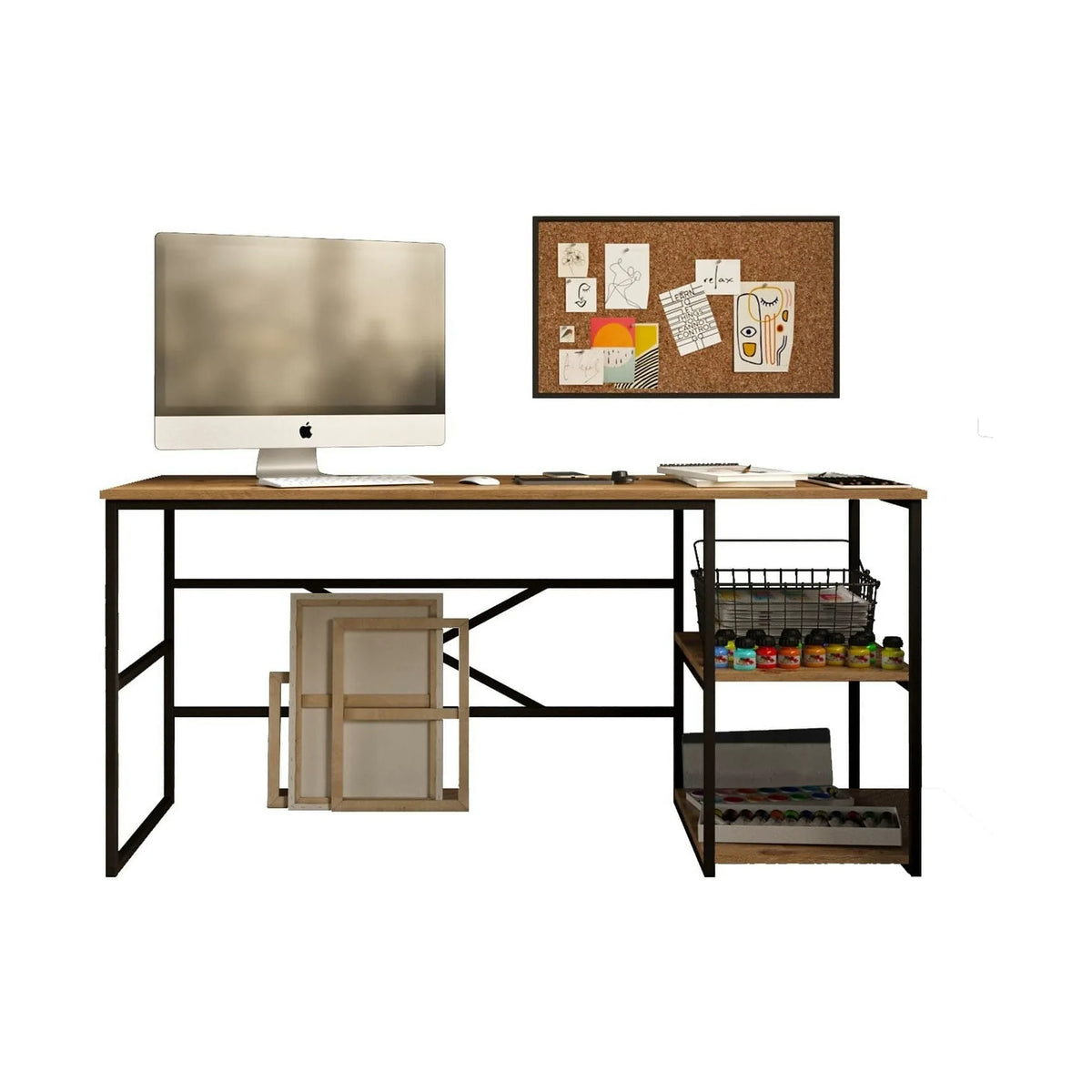 Birou VG28-A, stejar/negru, PAL melaminat/metal, 160x60x75 cm