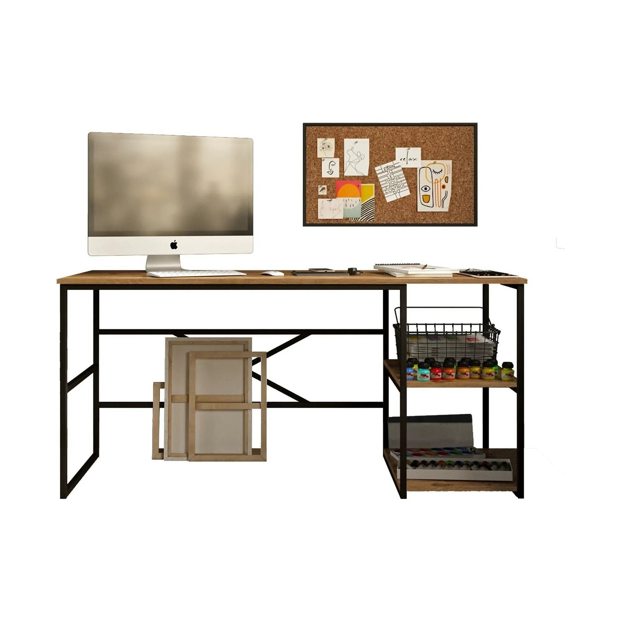 Birou VG28-A, stejar/negru, PAL melaminat/metal, 160x60x75 cm