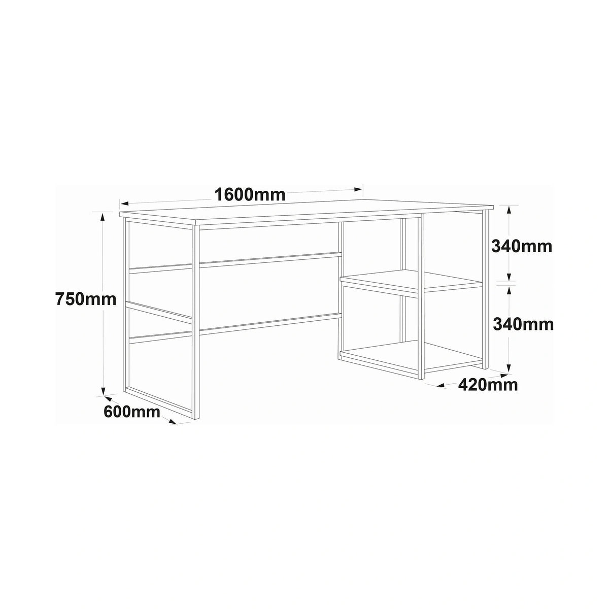 Birou VG28-A, stejar/negru, PAL melaminat/metal, 160x60x75 cm