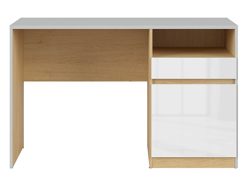 Birou NANDU, gri deschis/stejar, PAL laminat, 120x57x76 cm