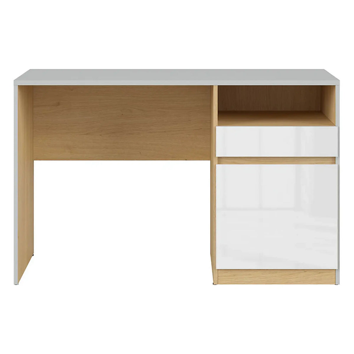 Birou NANDU, gri deschis/stejar, PAL laminat, 120x57x76 cm