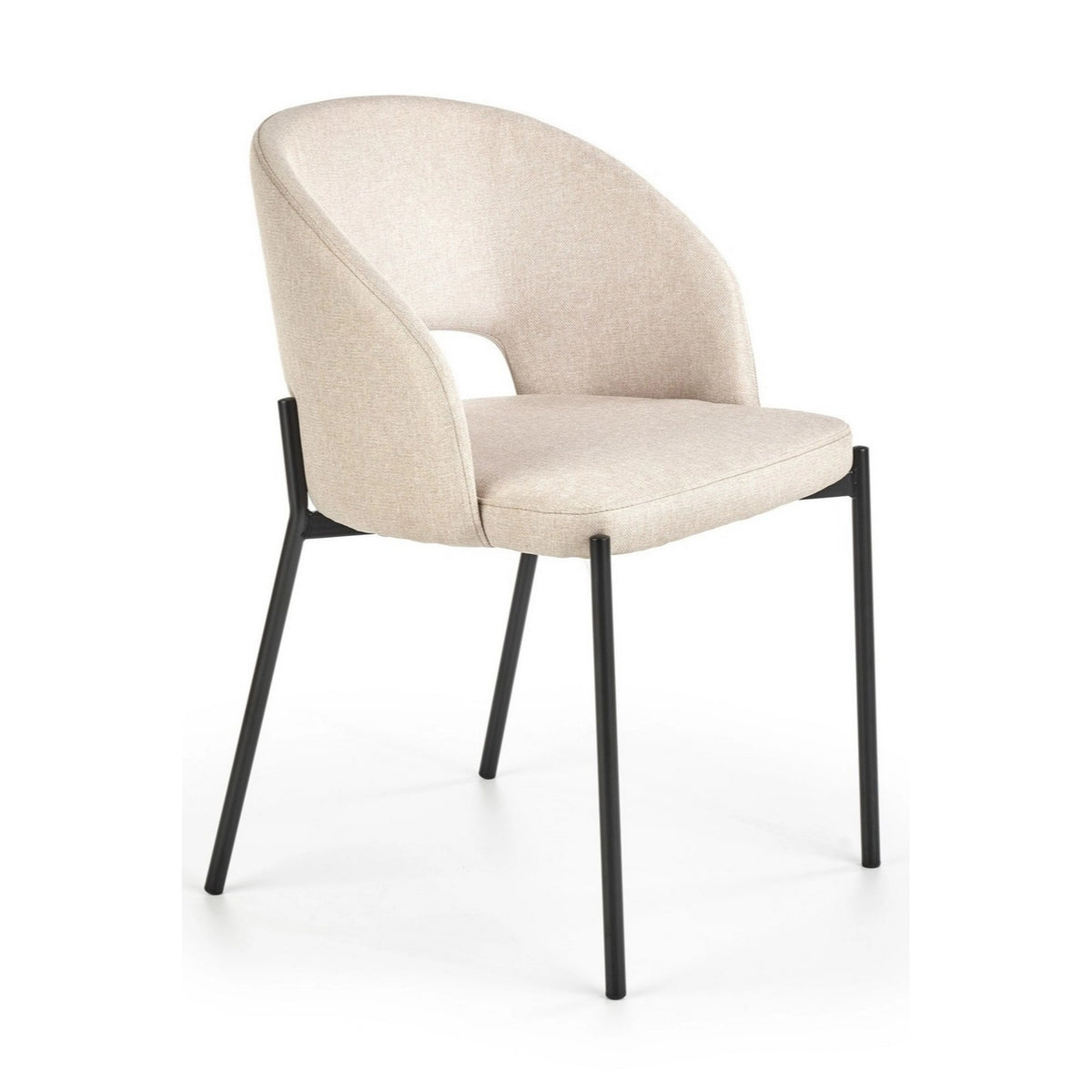 Scaun dining modern K373, bej/negru, stofa clasica/metal, 51x57x77 cm