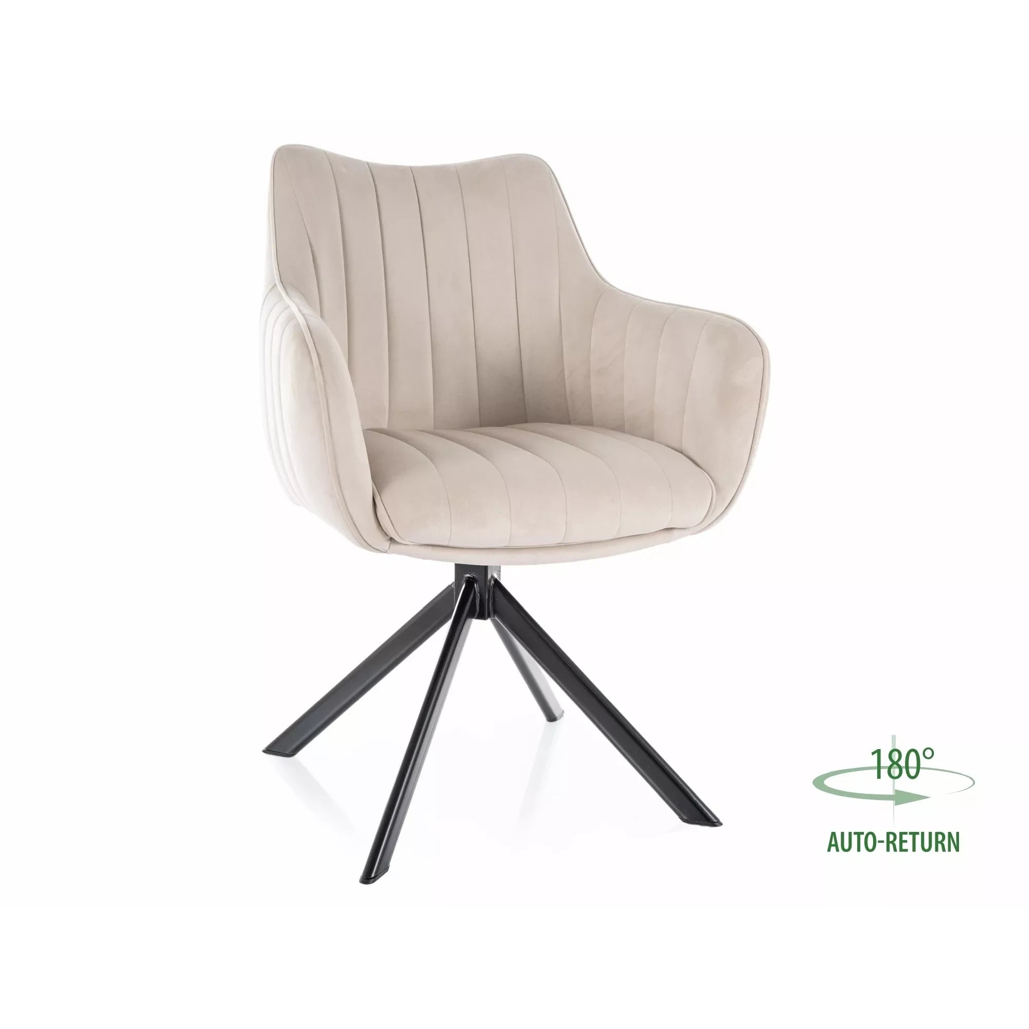 Scaun living rotativ AZALIA, bej deschis/negru, stofa catifelata/metal, 61x58x86 cm