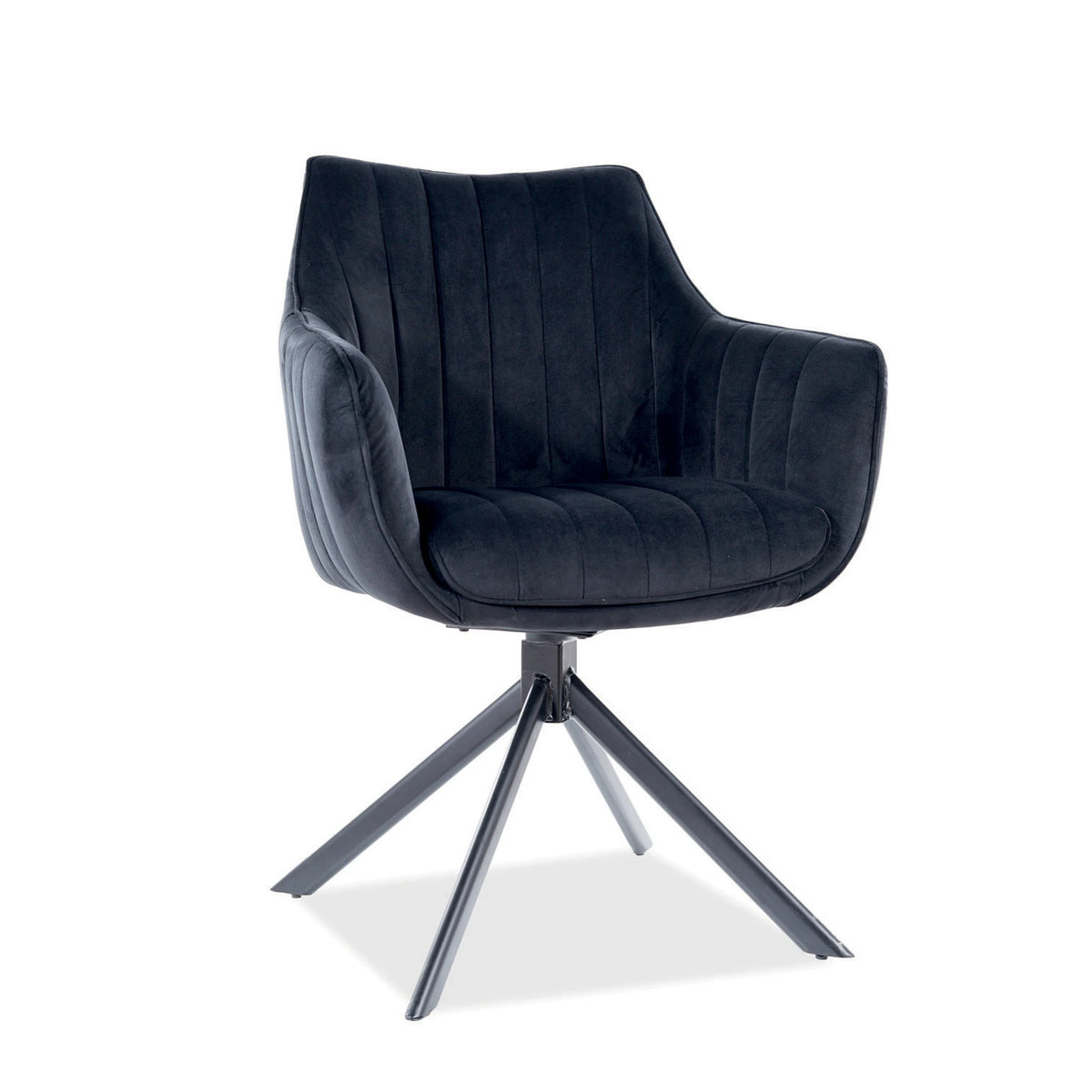Scaun living rotativ AZALIA, negru, stofa catifelata/metal, 61x44x86 cm