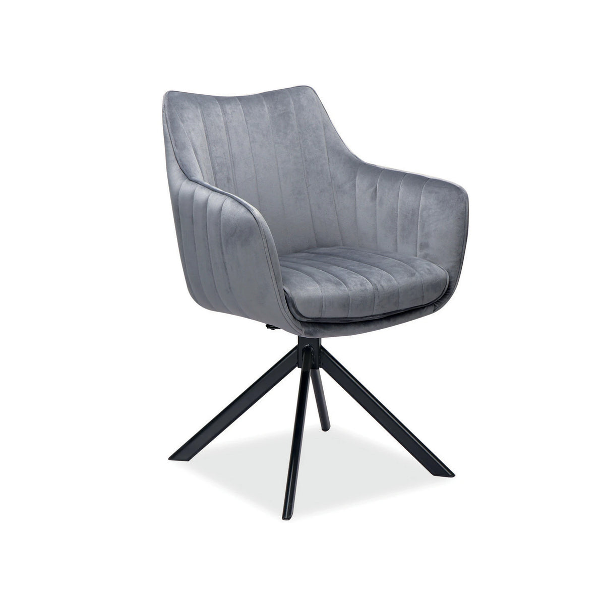 Scaun living rotativ AZALIA, gri inchis/negru, stofa catifelata/metal, 61x44x86 cm
