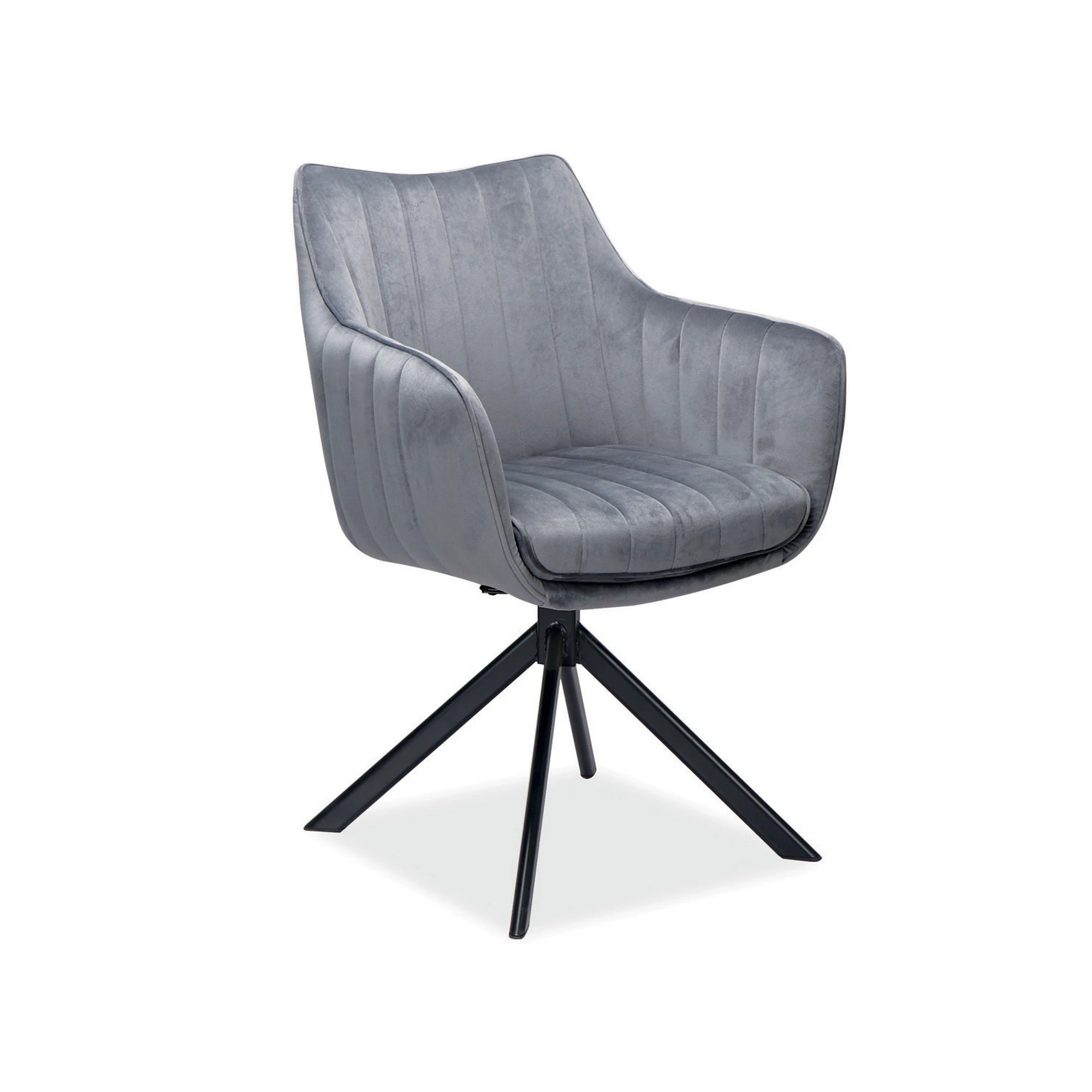 Scaun living rotativ AZALIA, gri inchis/negru, stofa catifelata/metal, 61x44x86 cm