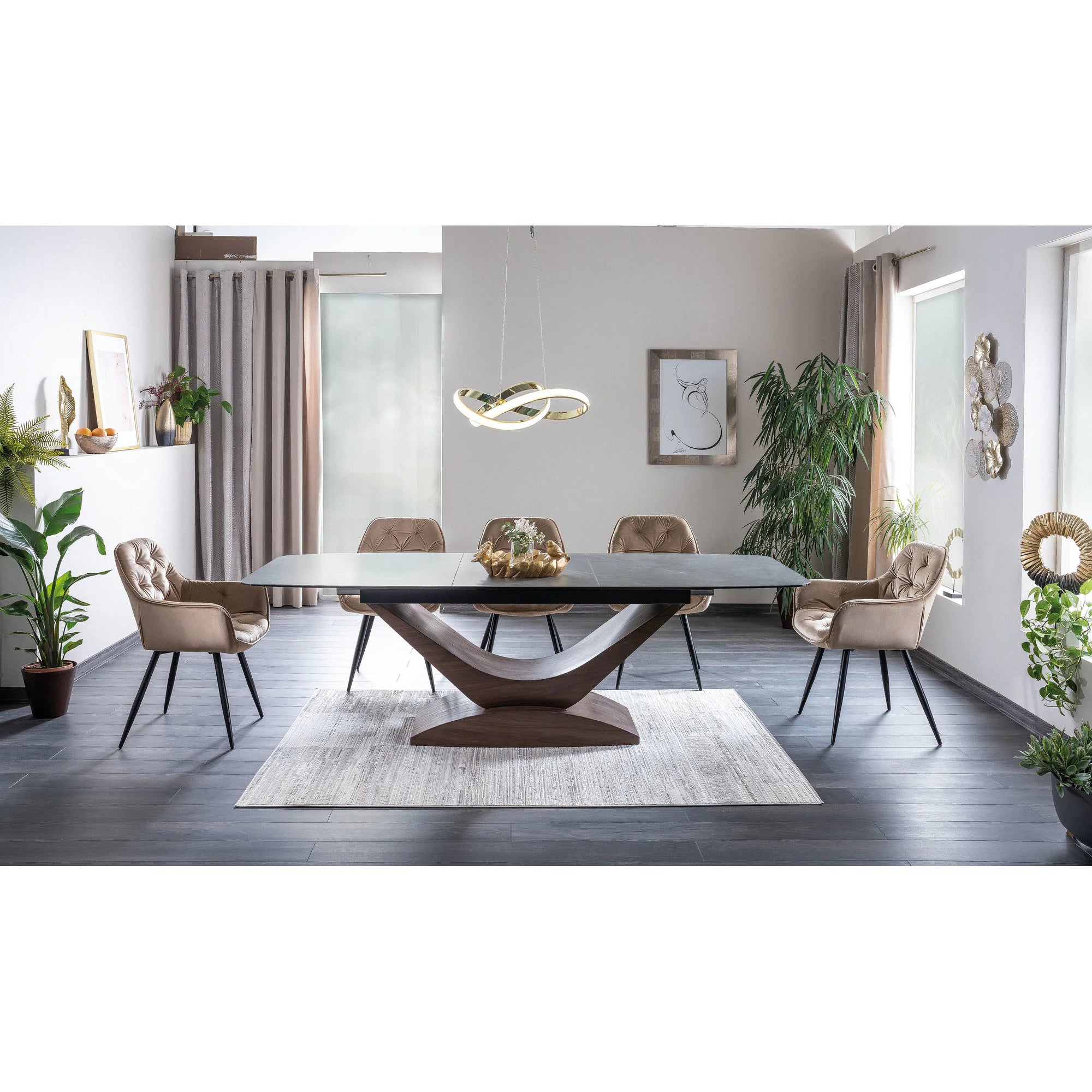 Scaun tapitat modern CHERRY, bej/negru, stofa catifelata/metal, 57x58x87 cm