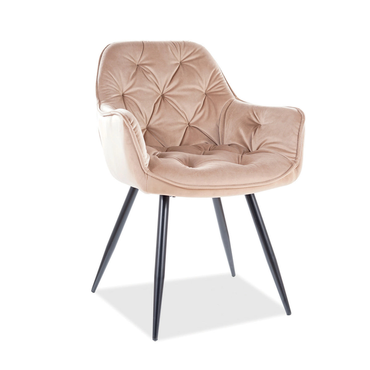 Scaun tapitat modern CHERRY, bej/negru, stofa catifelata/metal, 57x58x87 cm