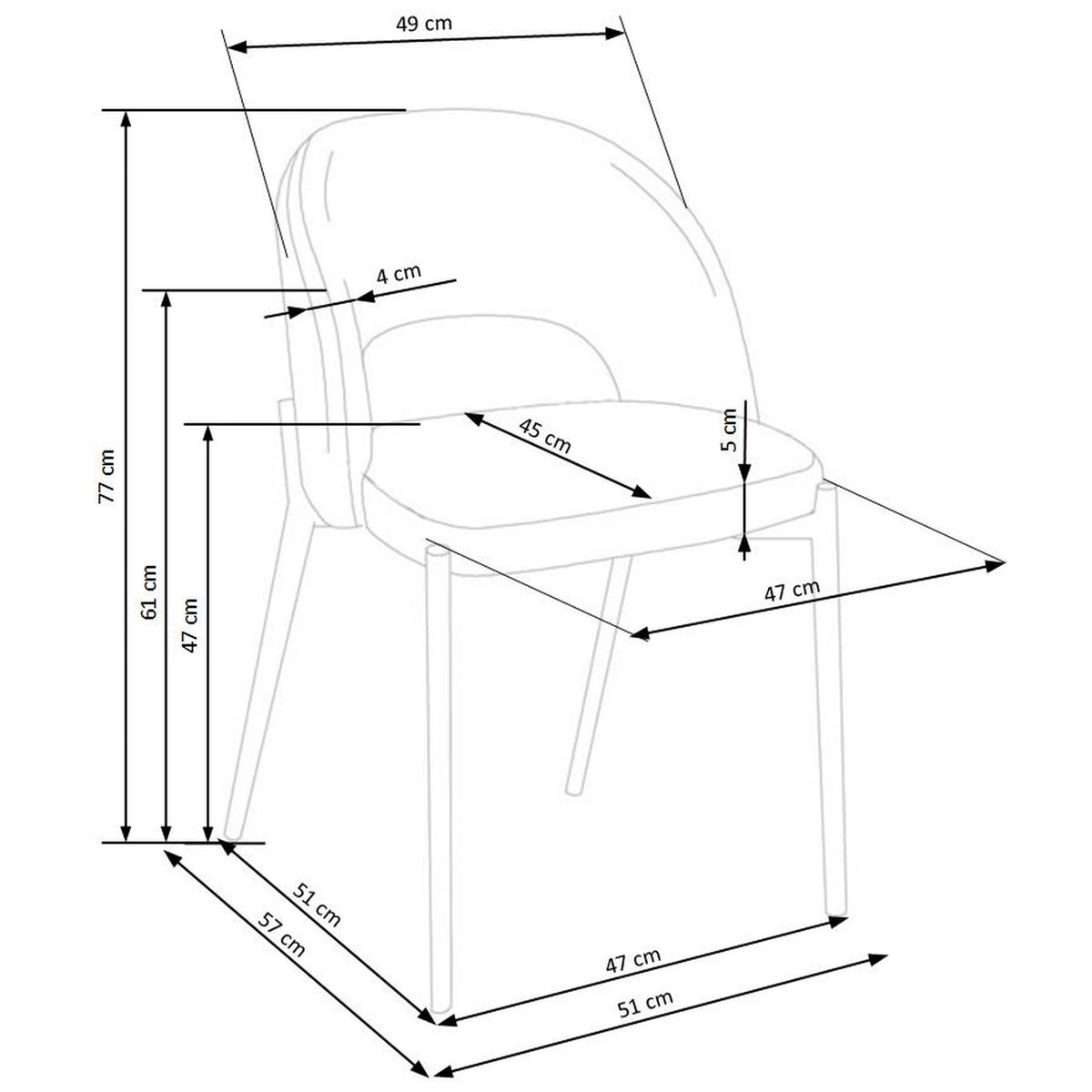 Scaun dining modern K373, bej/negru, stofa clasica/metal, 51x57x77 cm