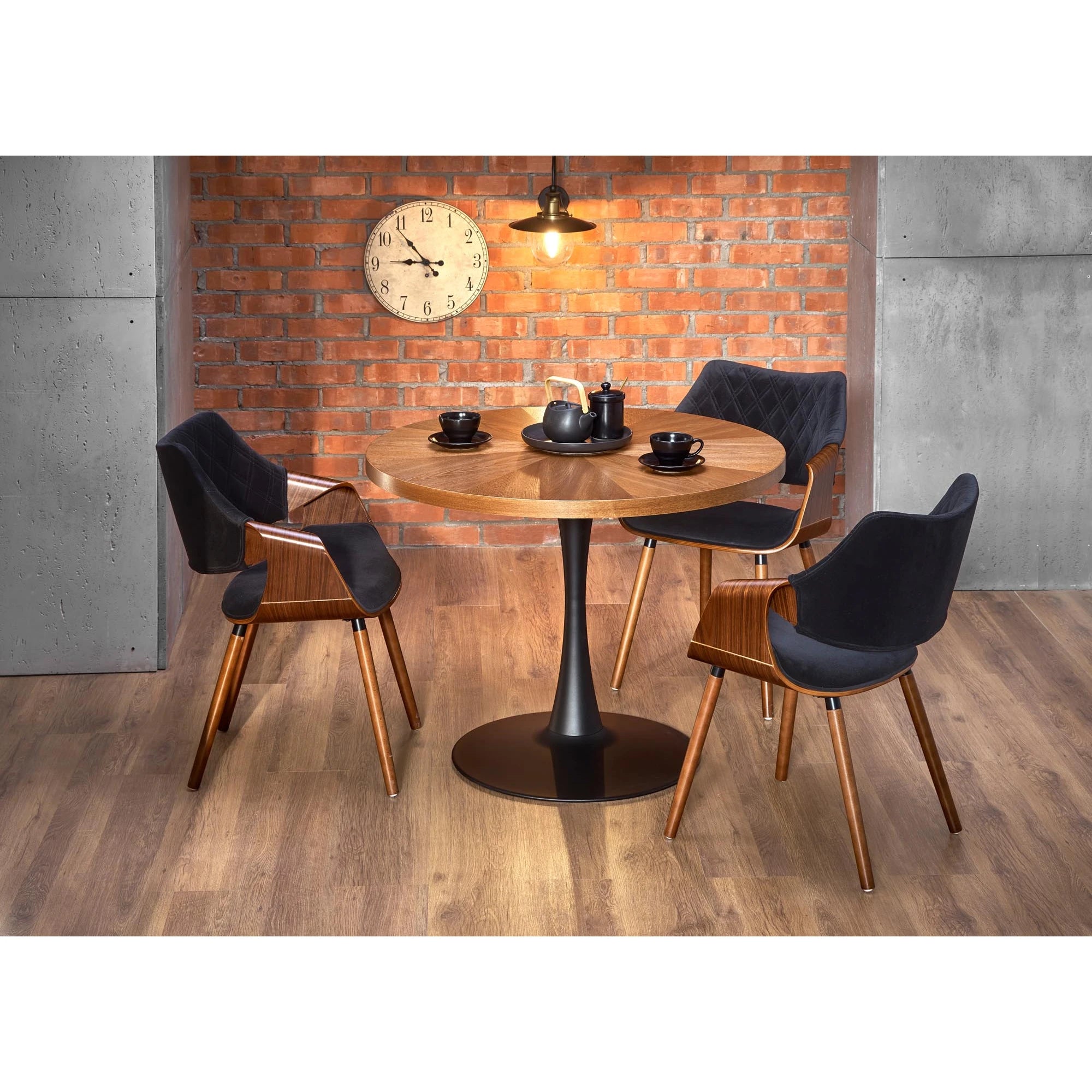 Scaun modern dining K396, negru/nuc, stofa catifelata/placaj, 56x55x77 cm