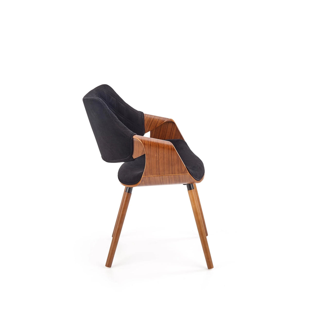 Scaun modern dining K396, negru/nuc, stofa catifelata/placaj, 56x55x77 cm